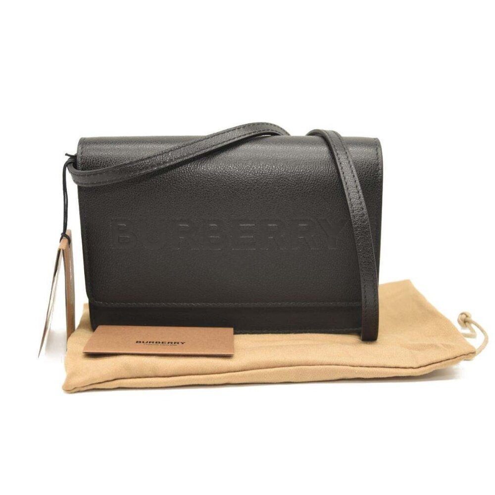 Burberry Hampshire Crossbody Embossed Logo Black Leather New